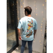 Sca Unisex Turkuaz Oversize Bugs Bunny Baskılı T-Shirt