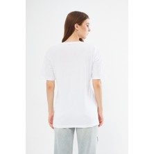 Sassys Mode Kadın Beyaz Oversize T-Shirt