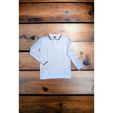 Salar Ticaret Polo Yaka Tişört Çocuk Uzun Kol Siyah Çizgi Yaka Beyaz Okul Tişört/T-Shirt