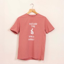 Ormanın Kızı Silvia Follow The White Rabbit Handprinted Bisiklet Yaka %100 Pamuklu Unisex T-Shirt