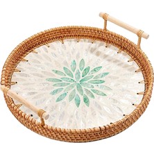 BEPretty Rattan Tepsisi Yuvarlak Kek Aperatifler Partiler Için Tepsi Tezgah Mutfak 24CM (Yurt Dışından)