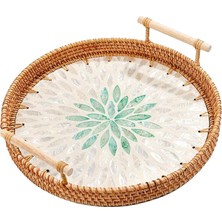 BEPretty Rattan Tepsisi Yuvarlak Kek Aperatifler Partiler Için Tepsi Tezgah Mutfak 24CM (Yurt Dışından)