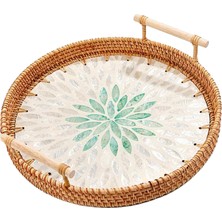 BEPretty Rattan Tepsisi Yuvarlak Kek Aperatifler Partiler Için Tepsi Tezgah Mutfak 24CM (Yurt Dışından)