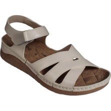 Yaz Kış Ayakkabı Yazkış Kadın Siyah Vizon Önü Çift Çapraz Bantlı Bilği Çrtlı Rahat Comfort Taban Esnek Sandalet