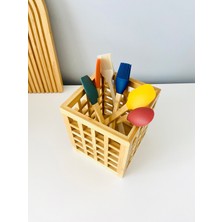 EYD Bambu Kare Kaşıklık  Bambu Dekoratif Kutu Bambu Saplı Silikon Mini Spatula Set