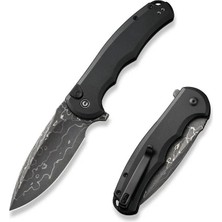 Civivi Button Lock Praxis Aluminum Black Damascus Çakı