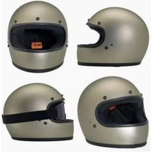 Motoanl Motosiklet Retro Kask Harley Cafe Racer Vespa Modüler ve Anti Uv Gözlüklü Motor Kaskı Gray