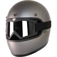 Motoanl Motosiklet Retro Kask Harley Cafe Racer Vespa Modüler ve Anti Uv Gözlüklü Motor Kaskı Gray