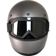 Motoanl Motosiklet Retro Kask Harley Cafe Racer Vespa Modüler ve Anti Uv Gözlüklü Motor Kaskı Gray