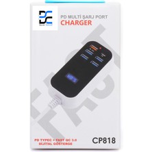 Type-C Girişli LCD Ekranlı 30W Ultra Hızlı Şarj Cihazı 5 USB Port 1 Pd Şarj Istasyonu