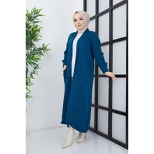 Pamuk Butik Kadın Antrasit Örgü Desenli Cepli Triko Hırka