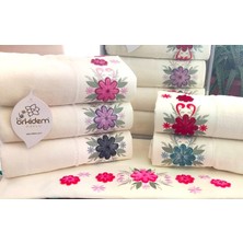 A.Z.H. (6.Lı Set) Annem 50 x 90   cm  . Özel Tafting Nakışlı Kadife Çeyizlik Lüks Havlu Seti
