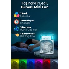 Homy Smart Taşınabilir Işıklı 5 Spreyli Vantilatör Buzlu Buharlı Vantilatör Mini Fan Nemlendirici