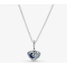 Poseidons Jewellery Işıltılı Mavi Ay ve Yıldızlar Kalp Kolye