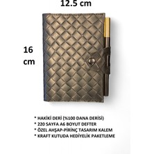 MAT DERİ Hakiki Deri Not Defteri Ahşap Kalem Seti 220 Sayfa A6 Boyut Günlük Defter Hediyelik Ajanda