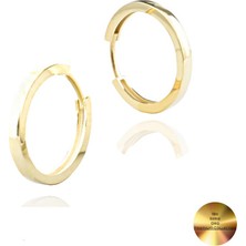 18K Serie Oro Sade Halka Kadın Gümüş Küpe 20 mm