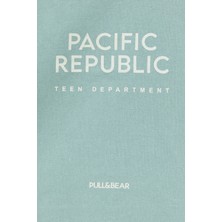 Pull & Bear Pamuk Pacific Republic Logolu Tote Çanta Dokuma 100% Pamuk 1'li Büyük Boy Yeşil Logolu