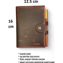 MAT DERİ Hakiki Deri Not Defteri Ahşap Kalem Seti 220 Sayfa A6 Boyut Günlük Defter Hediyelik Ajanda