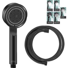 Ahlez Maxima Siyah 5 Fonksiyon Duş Başlığı ve Siyah Duş Hortumu Duş Seti