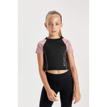 DeFacto Kız Çocuk Slim Fit Dar Kesim Bisiklet Yaka Baskılı Kısa Kollu Tişört D0313A824AU