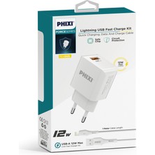 Phixi PCH242L Force Akım Korumalı 2.1A Lıghtnıng USB Kablolu Şarj Cihazı