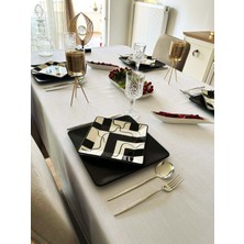 Meral Kurşun Collection Linen Keten Masa Örtüsü Beyaz 13 Parça