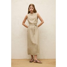 Manuka Kolsuz Keten Rahat Elbise Kum