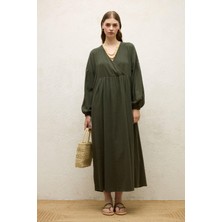 Pamuklu Kruvaze Elbise Zümrüt