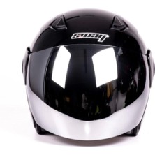 Sway Kask SW-733 Parlak Siyah Aynalı Camlı