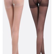KORSEFABRİKA Trend Mood STORE 2'li Ithal Akrilik Anti Invısıble Yüksek Bel Toparlayıcı Mikro Hayalet Kaçmaz Külotlu Çorap 5d
