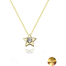 18K Serie Oro Tektaş Yıldız Minimal Classical Kadın Gümüş Kolye