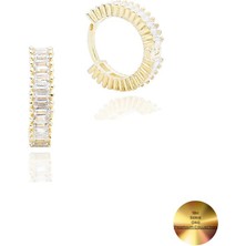 18K Serie Oro Baget Taşlı Minimal Halka Kadın Gümüş Küpe 13 mm