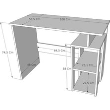 İboda Home Collection Maxutil Kütüphaneli Geniş Çalışma Masası 100X56 cm