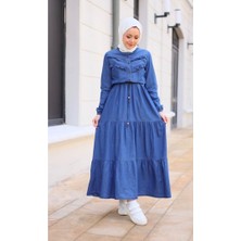 Pamuk Butik Kadın Fırfır Detaylı Kot Elbise