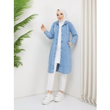 Pamuk Butik Kadın Kapüşonlu Düğme Kapamalı Kot Kap