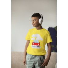 Bubuga Erkek Çocuk Pamuk Kırmızı Araba Baskılı Kısa Kol Tshirt