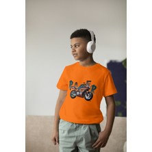Bubuga Erkek Çocuk Pamuk Racer Motorsiklet Baskılı Kısa Kol Tshirt
