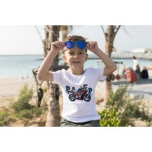 Bubuga Erkek Çocuk Pamuk Racer Motorsiklet Baskılı Kısa Kol Tshirt