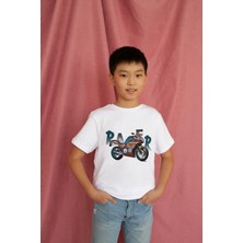 Bubuga Erkek Çocuk Pamuk Racer Motorsiklet Baskılı Kısa Kol Tshirt