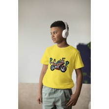 Bubuga Erkek Çocuk Pamuk Racer Motorsiklet Baskılı Kısa Kol Tshirt