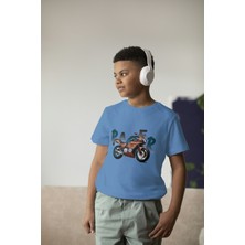 Bubuga Erkek Çocuk Pamuk Racer Motorsiklet Baskılı Kısa Kol Tshirt