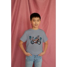 Bubuga Erkek Çocuk Pamuk Racer Motorsiklet Baskılı Kısa Kol Tshirt