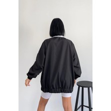 By Srt Giyim Unisex Paraşüt Kumaş Yıldırım Baskılı Oversize Beyaz Rüzgarlık Yağmurluk