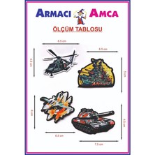 Armacı Amca Ütü Ile Yapışan Örme Kumaş Arma Pratik Yama Tekstil Patch 4 Adet Savaş Uçağı Tank Kelikopter Hemi