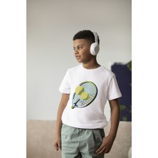Bubuga Erkek Çocuk Pamuk Tenis Raket Baskılı Kısa Kol Tshirt