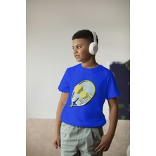 Bubuga Erkek Çocuk Pamuk Tenis Raket Baskılı Kısa Kol Tshirt