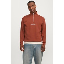 Jack & Jones Jorvesterbro Sweat Quarter Zıp Hn NOOS12241777 Kiremit