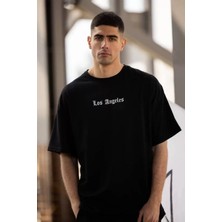 Koflandy Unisex Bisiklet Yaka Baskılı Oversize T-Shirt - Siyah