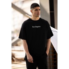 Koflandy Unisex Bisiklet Yaka Baskılı Oversize T-Shirt - Siyah