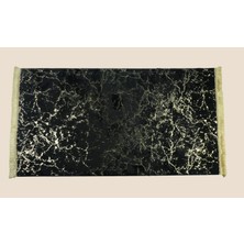 Marble Tavşan Tüyü Süper Soft Ultra Lüks Simli Mermer Desenli Halı Siyah&Gold